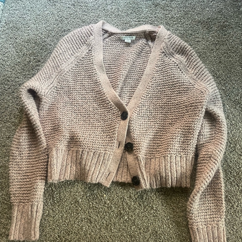 Size small light pink American Eagle button V-neck knit sweater with buttons